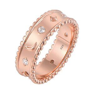 Rose Gold-plated .925 Sterling Moon and Star Band Ring with lab-created Diamond